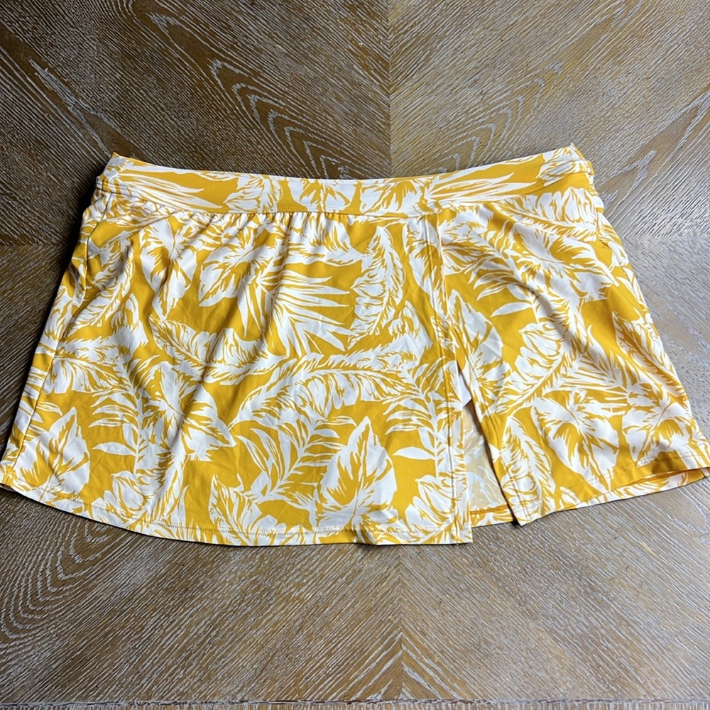 CATALINA Mustard Leaf Print Swim Skirt L